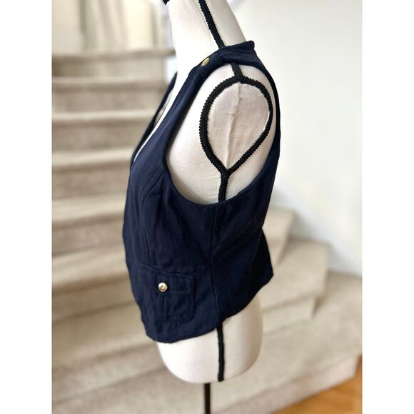 Vintage Cache Y2K Navy Naval Style Vest Brass Button Epaulet Design Military - Picture 4 of 7